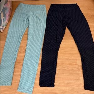 Textured Blue and Black Leggings